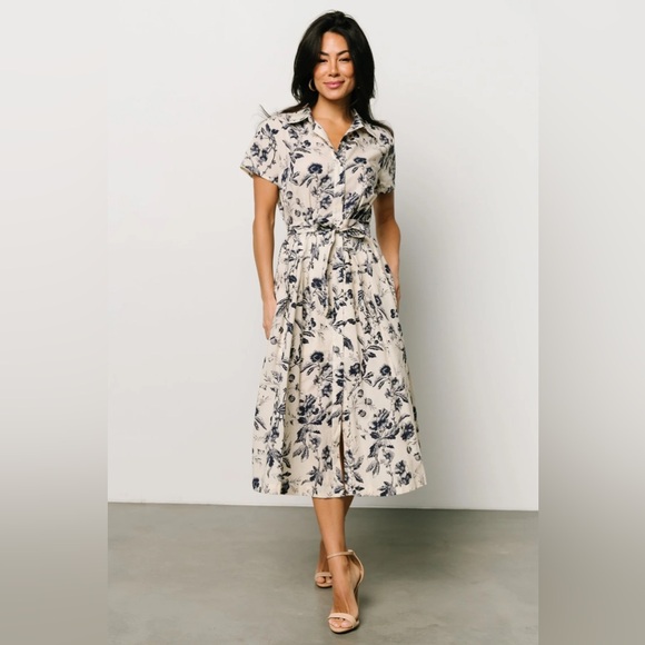 NWT Baltic Born Lorna Midi Dress | Beige + Navy Print - Picture 7 of 8